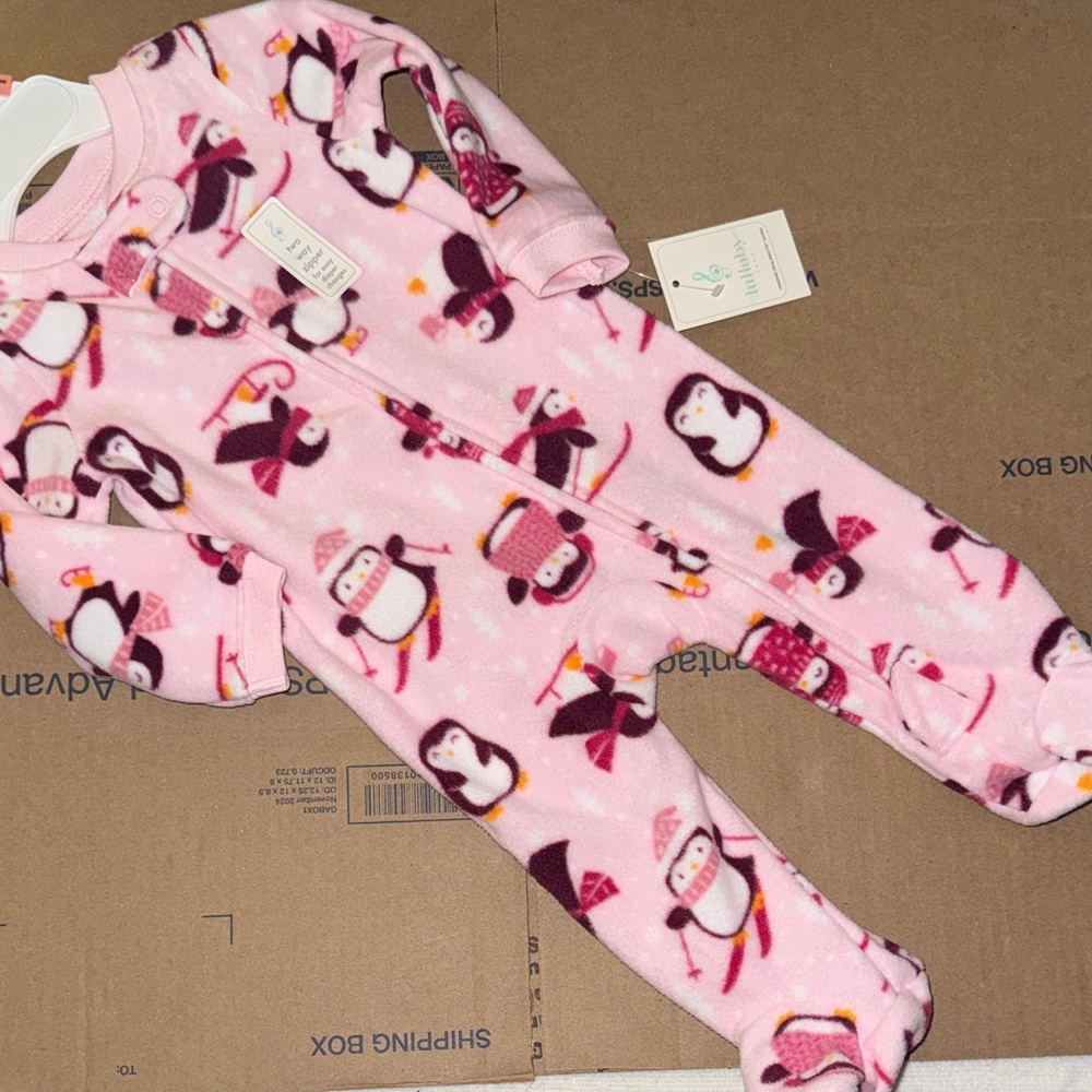Pink Penguin Fleece Footed One-Piece Pajamas